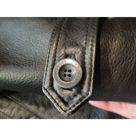 Vintage Tommy Hilfiger Coat Men's XL Black Leather Double Breasted Quilted - Picture 8 of 9
